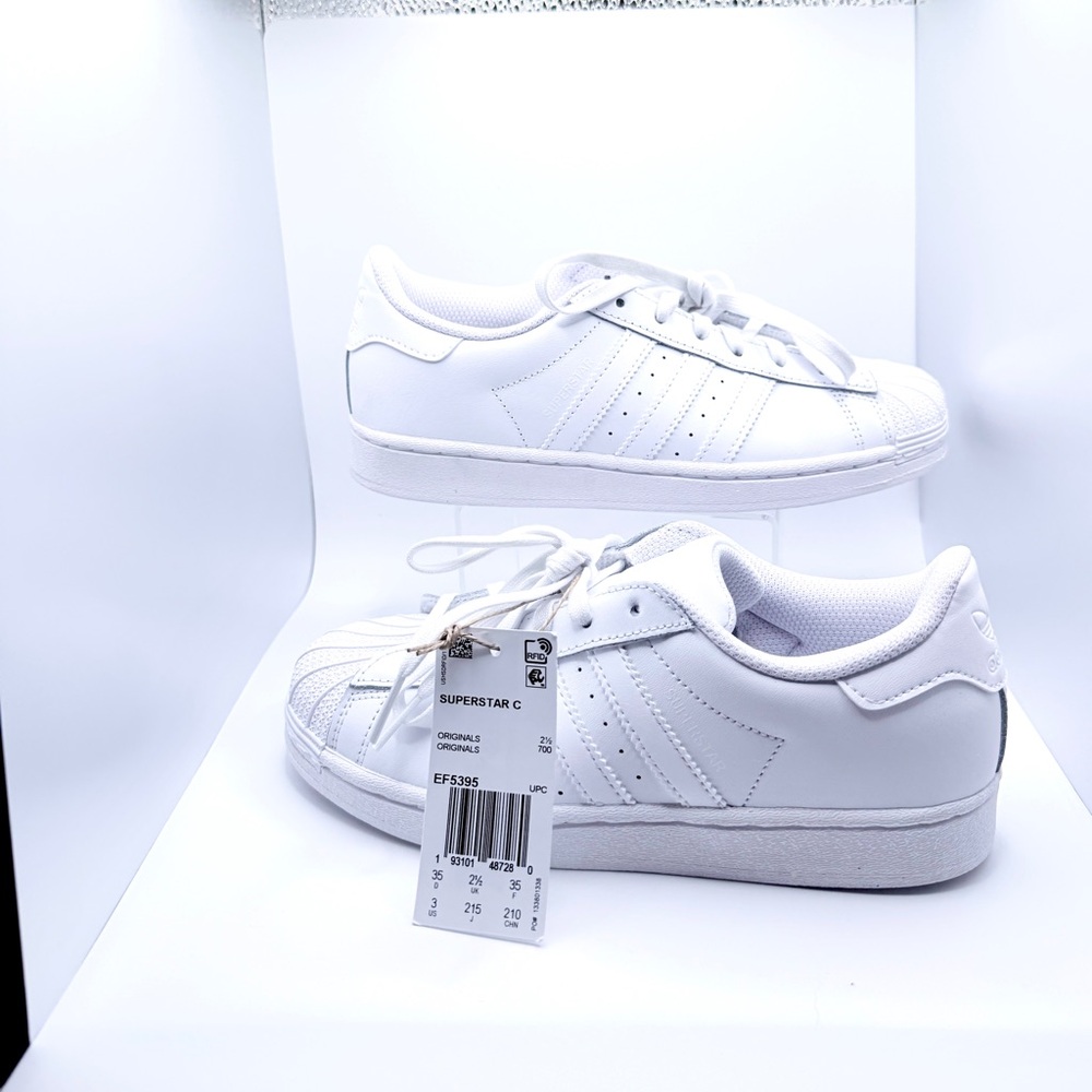 Adidas White Superstar Shoes. Size 3Y.